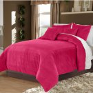 Fuschia Twin/Twin XL 100% Velvet & Cotton Reversible Duvet Quilt Cover Set 3pcs