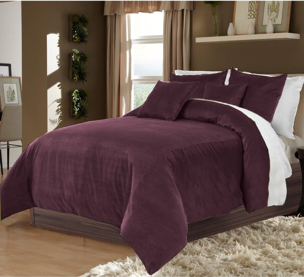 Plum Twin/Twin XL 100 Velvet & Cotton Reversible Duvet Quilt Cover Set