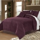 Plum Twin/Twin XL 100% Velvet & Cotton Reversible Duvet Quilt Cover Set 3pcs
