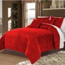Ruby Red Twin/Twin XL 100% Velvet & Cotton Reversible Duvet Quilt Cover Set 3pcs