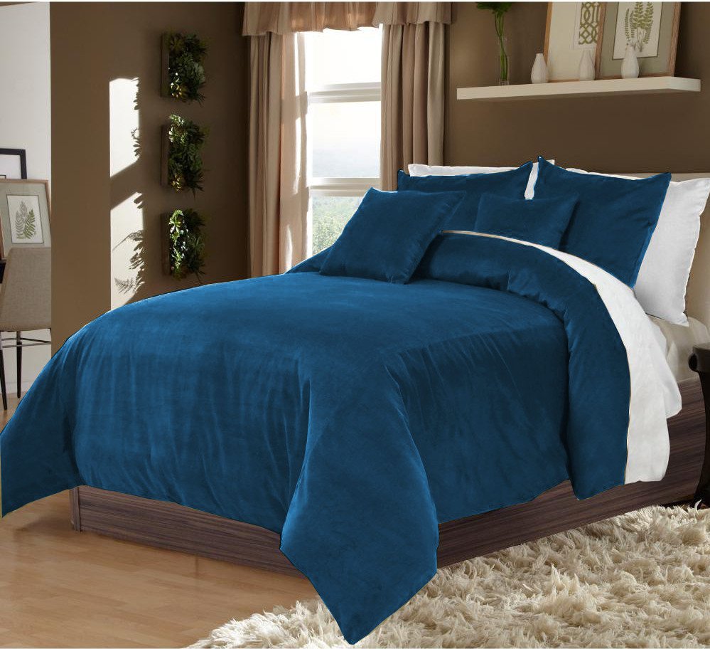 Teal Twin/Twin XL 100 Velvet & Cotton Reversible Duvet Quilt Cover Set