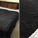 New Twin/Twin XL Size Royal 100% Cotton Velvet Quilt Abstarct Design - Black