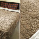 New Twin/Twin XL Size Royal 100% Cotton Velvet Quilt Abstarct Design - Mocha