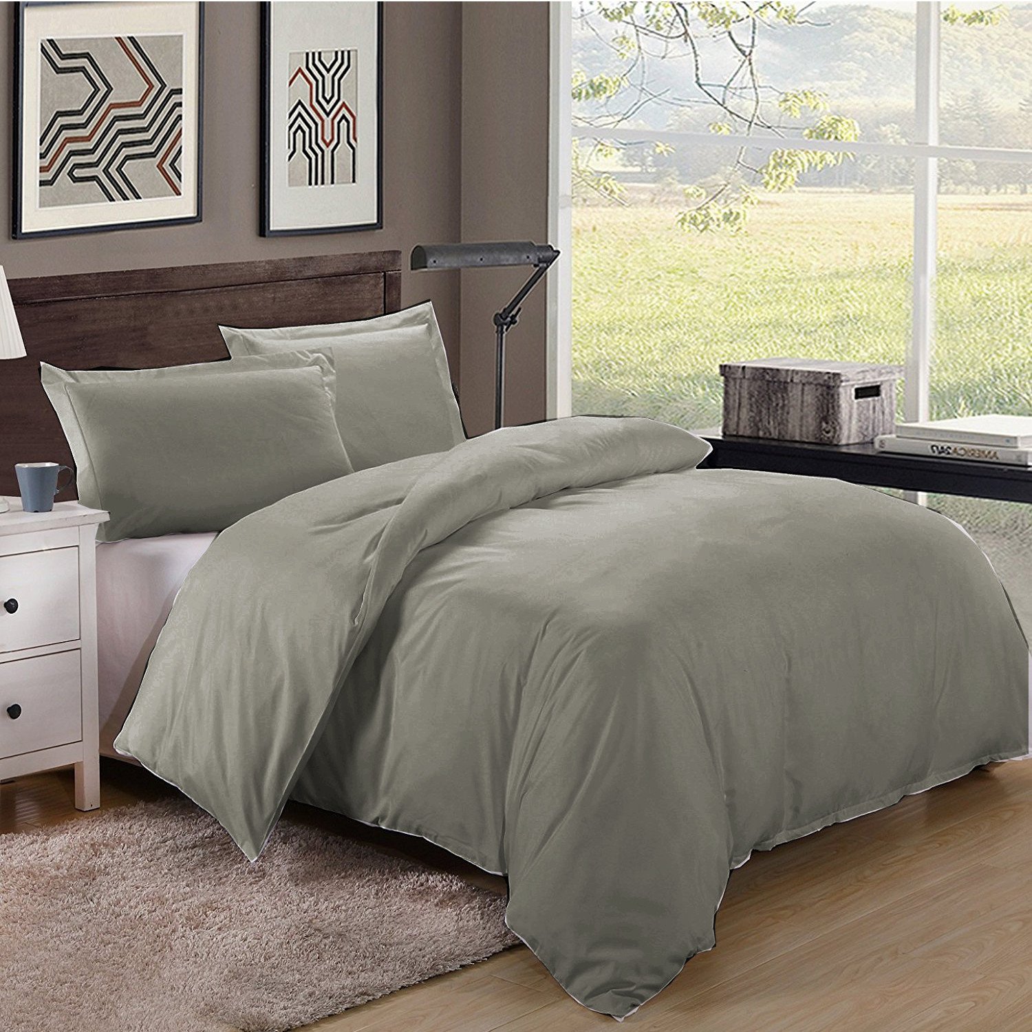 Twin/Twin XL Size 600TC 100 Egyptian Cotton ultra soft Duvet Cover 3pcs Set ,Dark Grey