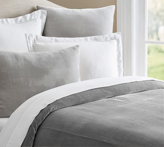 Silver Fine Quality Velvet Duvet Cover With White Cotton Lining Quilt