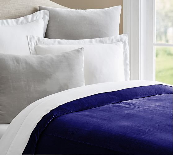 Navy Blue Fine Quality Velvet Duvet Cover With White Cotton Lining