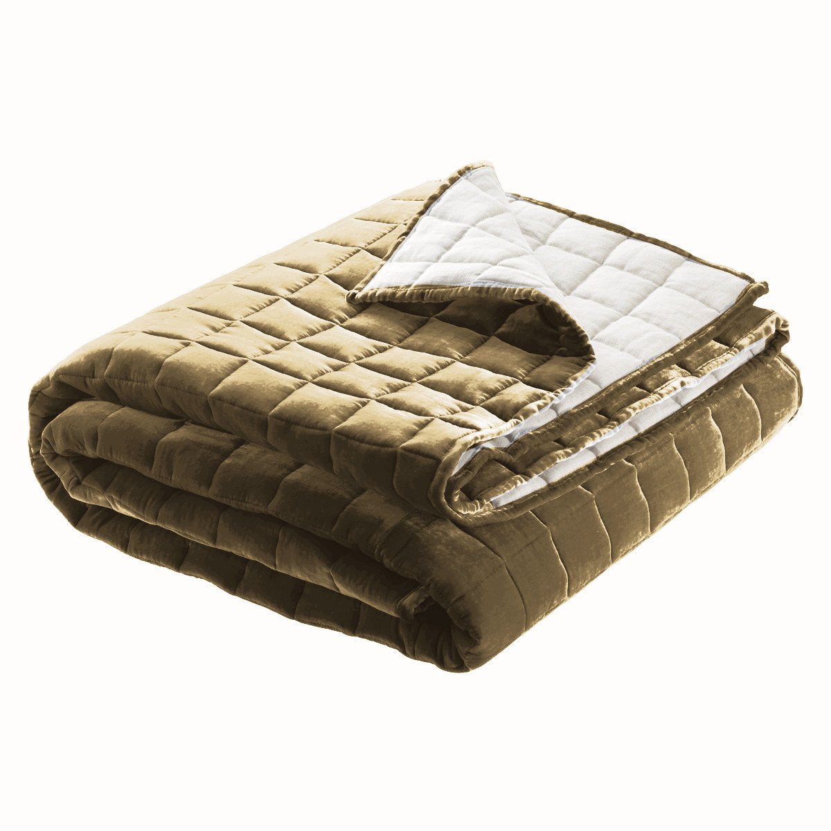 King Cal King Size Box Design 100% Cotton Velvet Quilt With White Cotton Lining | Mocha