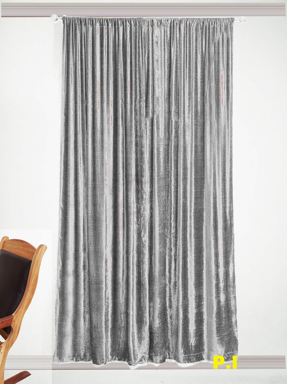 VINTAGE COTTON VELVET BLACKOUT WINDOW/DOOR LINED CURTAIN-SILVER 54''W X140''H
