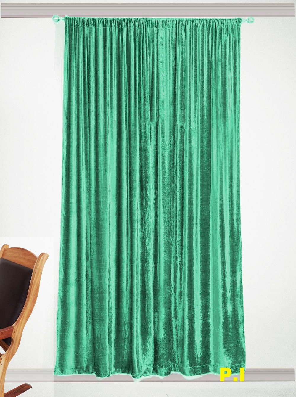 NEW COTTON VELVET BLACKOUT WINDOW/DOOR LINED CURTAIN-PEACOCK GREEN 66''W X 54''H