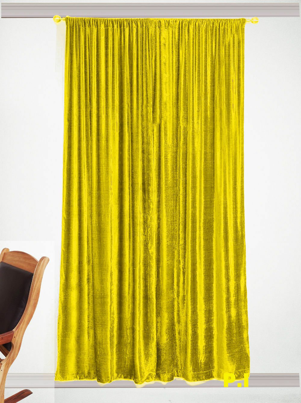 ROYAL COTTON VELVET BLACKOUT WINDOW/DOOR LINED CURTAIN-LEMON GREEN 46''W X 54''H