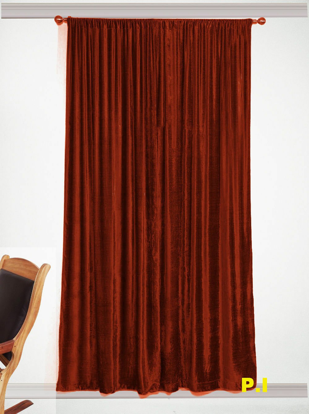 VINTAGE COTTON VELVET BLACKOUT WINDOW/DOOR LINED CURTAIN-BRONZE 66''W X 72''H