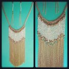 Sea Bead Tassel necklace and earring set IVORY/GOLD