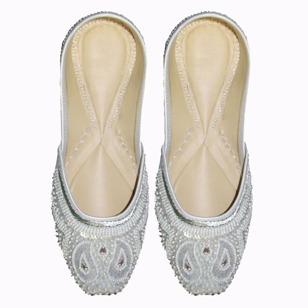 Silver Women Shoes Beaded Shoes Punjabi Juti Khussa Shoes Indian Designer Shoes Usa Szie 6 To 12