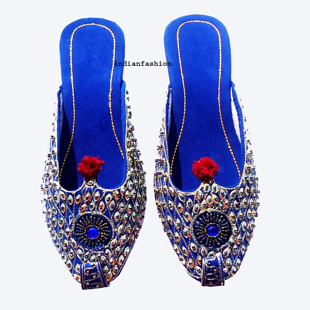 Blue back open shoes punjabi juti khussa shoes indian designer shoes ...
