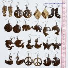 8 Pair Hand Carved Coco Earrings Tribal Natural Jewelry