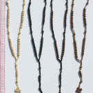 3 Wooden Cross Brown Round Seed Beaded Church Necklaces