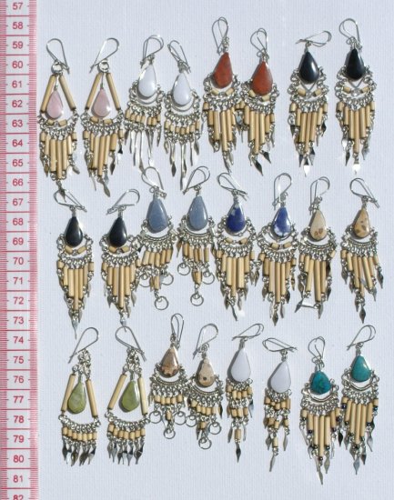 10 Pairs Artesanal Earrings Bamboo Natural Piedra Stone