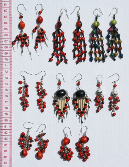 8 Pairs Dangle Drop Earrings Red Tropical Seed Huairuro