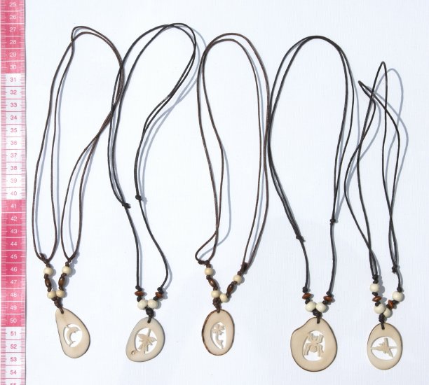 5 Necklaces White Carved Tagua Pendants Crafted Jewelry
