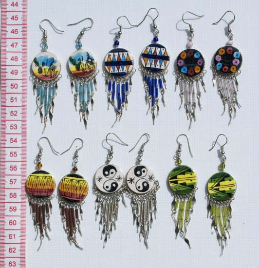 5 Pairs Tribal Peruvian Earrings Hand Paintings Drawing