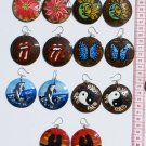 6 Pairs Round Coconut Wood Earrings Hand Painted Art