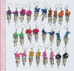 10 Pair Small Animal Design Carved Earrings Jewelry Art