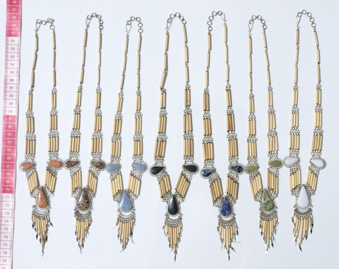 5 Necklaces Bamboo Natural Peruvian Color Piedra Stones