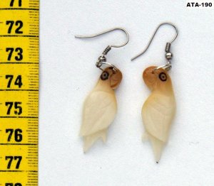Pair Earrings White Amazon Parrot Tagua Seed / Nut Art