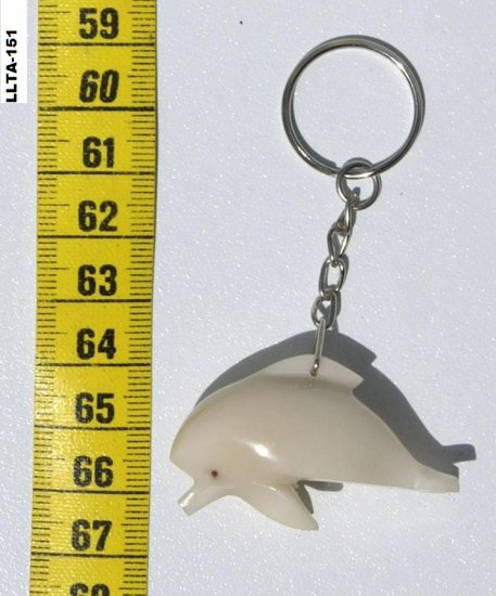 Hand Carved Tagua Nut Keyring Sea / Ocean White Dolphin