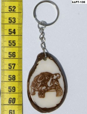 Galapagos Land Turtle on Tagua Nut Keyring, Art Ecuador