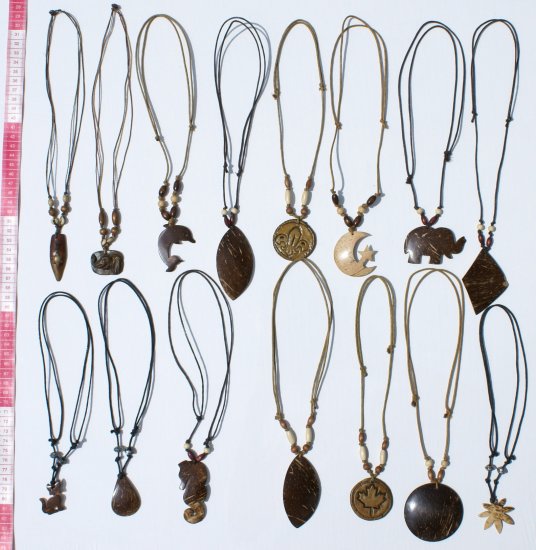 10 Necklaces Hand Carved Coconut Figurines Jewelry Peru