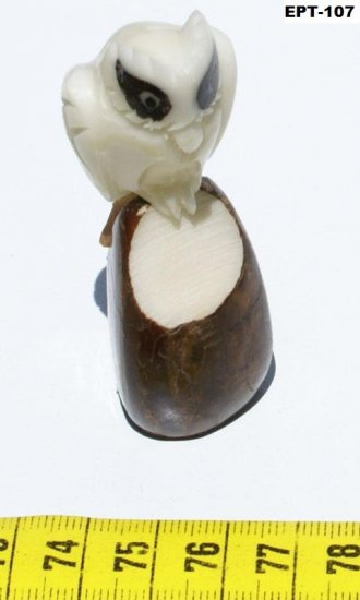 Hand Carving Tagua Figurine Of White Owl With Dark Eyes