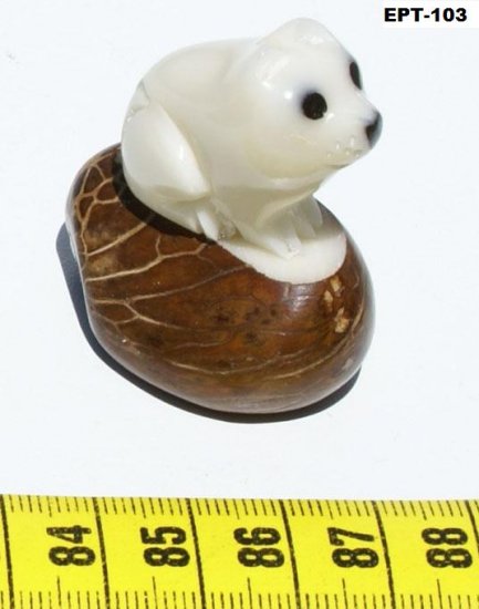 Hand Carving Pet Tagua Nut Figure Of Cat, Art Ecuador