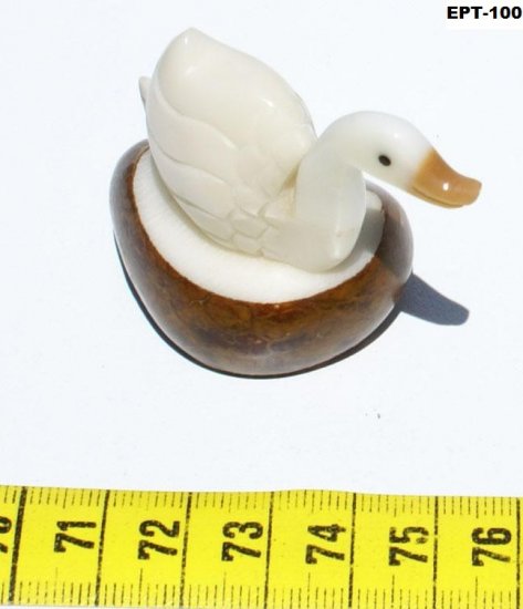 Handmade Tagua Carved Figurine White Swan, Art Ecuador