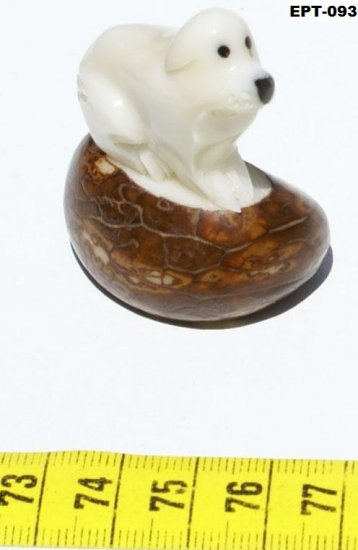 Tagua Nut Figurine Of Dog, Hand Carving Home Pet Art
