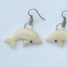 Drop Earrings of Sea Ocean Fish, Tagua Nut Carving Art