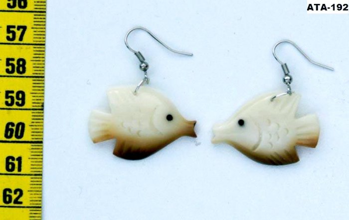 Drop Earrings of Carved Tropical Coral Fish, Tagua Art