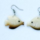 Drop Earrings of Carved Tropical Coral Fish, Tagua Art