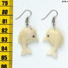 Water Animal Dangle Art Earrings of Dolphin, Tagua Nut