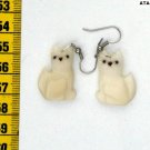 Pair Earrings Carved Tagua Nut with Pet White Cat Shape