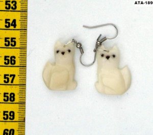 White Cat Shape Earrings Carved of Tagua Nut, Ecuador