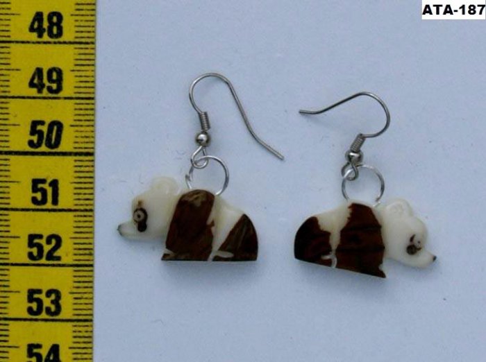 Dangle Carved Earrings Panda Bear Shape Tagua, Ecuador