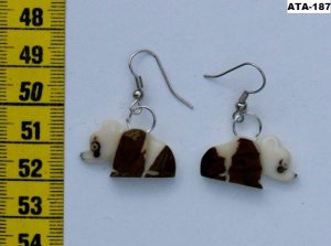 Dangle Carved Earrings Panda Bear Shape Tagua, Ecuador
