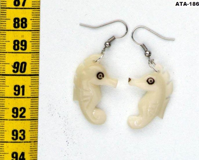 Sea Horse Marine Drop Carved Earrings of Tagua, Ecuador
