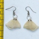 Pair Fish Earrings White Manta Ray Skate Tagua Nut Art