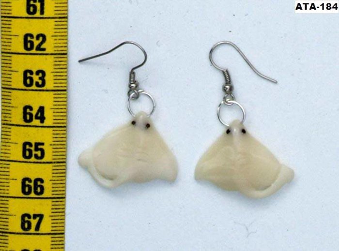 Pair Dangle Carved Earrings White Fish Ray Tagua Art