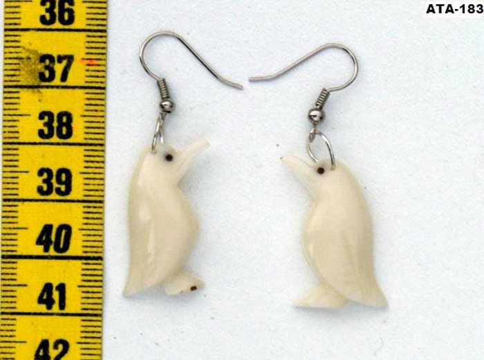 One Pair of White Penguin Earrings, Tagua Art Jewelry