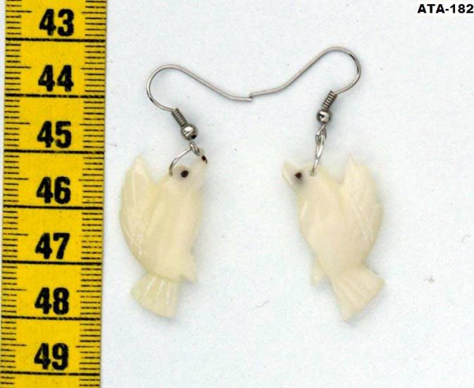 Hand Carved White Dove Bird Artisan Earrings of Corozo