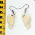 Hand Carved White Dove Bird Artisan Earrings of Corozo