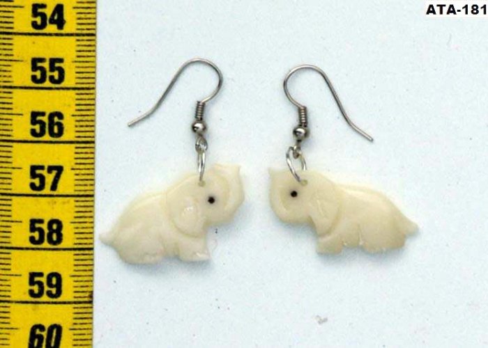 Pair Dangle Carved Earrings African Elephant Tagua Art